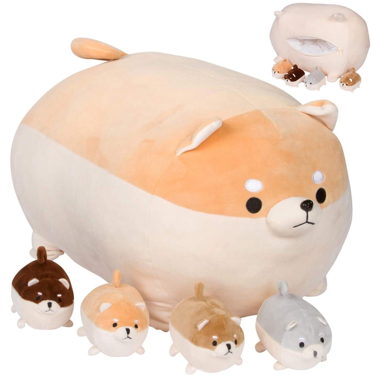 Stuffed Dog Toy Cute Plushies Shiba Inu with 4 Puppies - for Ages 3-8